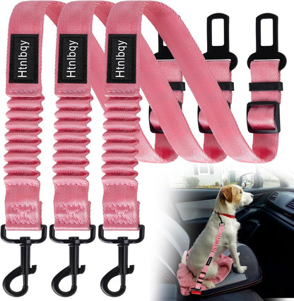 Thickened Dog Seat Belt for Car, 3 Pack Set Retractable Dog Car Adjustable Seatbelts for Vehicle Nylon Pet Safety Heavy Duty & Elastic & Durable Car Harness for Dogs, Light Pink