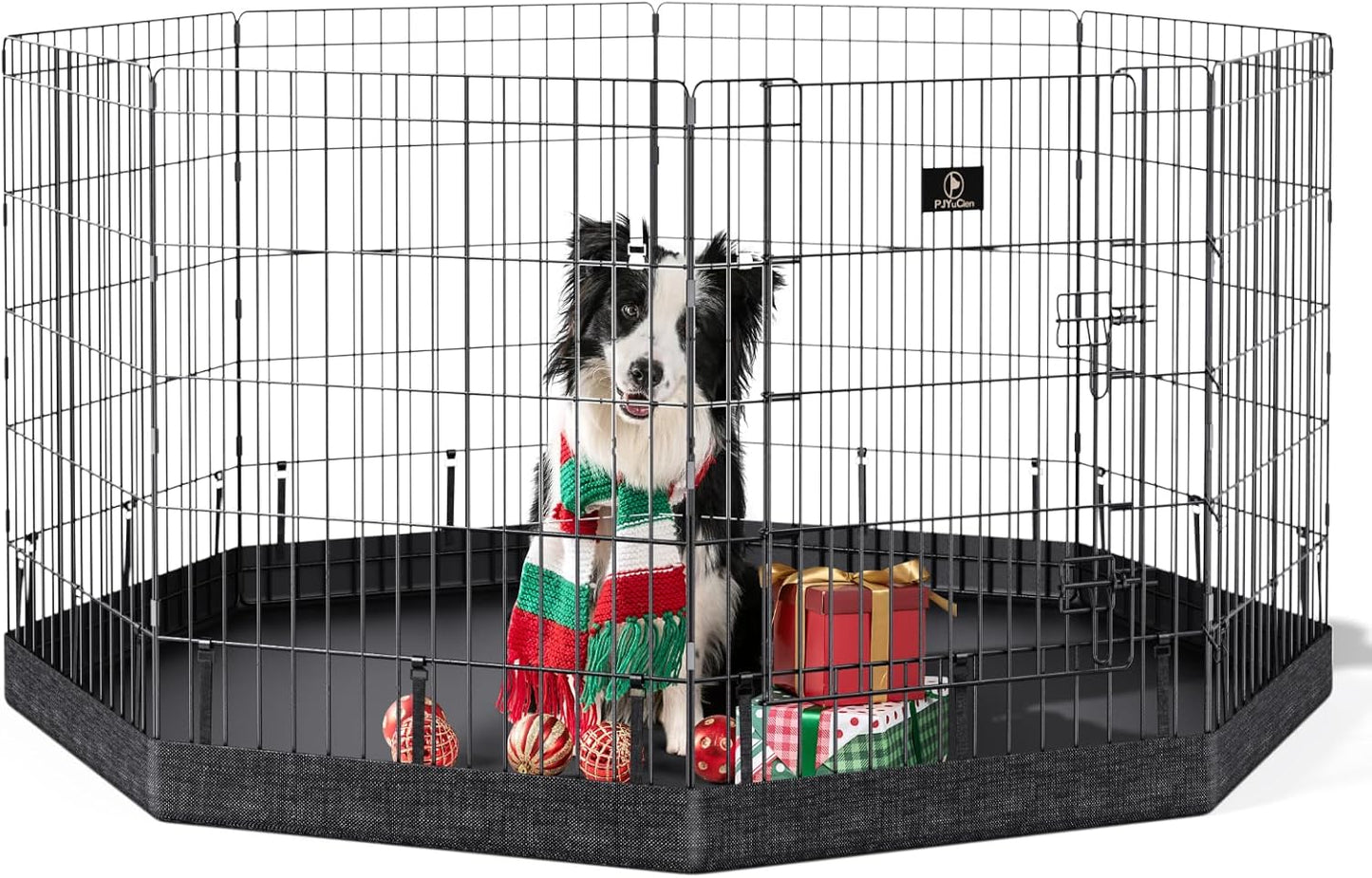 PJYuCien Dog Playpen, 8 Panels 30’’H Dog Pens Indoor with Bottom Pad, Metal Foldable Pet Puppy Exercise Fence Crate Kennel, Better for Small Animals,Black