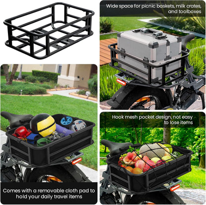 AWQM Large Ebike Basket, Waterproof Metal Electric Bicycle Basket, Quick Assemble Bike Accessories Rear Cargo Rack for Picnic, Pet, Sports