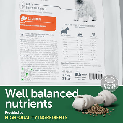 Nature's Protection Superior Care White Dogs Grain-Free Dry Dog Food - High Protein, Tear Stain Dog Food for Small & Mini Breeds Light Coated Adult Dogs, Fresh Pet Meal, Salmon, 3.3 lb