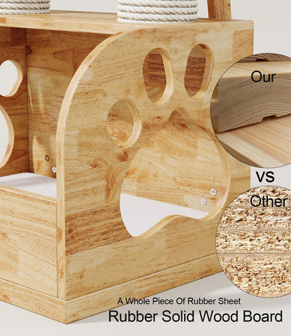 Modern Solid Wooden Cat Tree Tower, 25" Luxury Cats Trees Condo with Scratching Post, 2 Level Heavy Duty for Cat Tower Indoor Cats Adults, Natural Cats Tree House with Washable Cushions