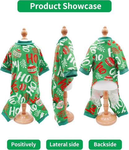 PET SHOW 4 Pack Small Dog Christmas Pajamas Holiday Dog Clothes Doggies Girl Boy Soft Stretchy PJs Xmas Jumpsuit Puppy Cats Onesies Red Green Outfits with Sleeve Pets Dachshund Costume S