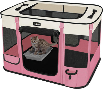 Foldable Pet Kitten Playpen, Upgrade Waterproof Portable Cat Dog Playpen Kennel Tent for Dog Cat, Removable Shade Cover with Free Carrying Case, Indoor Outdoor Use for Small Pet, Pink