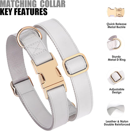 PET ARTIST Soft PU Leather Dog Collar for Large Dogs, Bright & Classic Nylon Padded Durable Dog Collar Leather with Quick Release Metal Buckle Adjustable for Male Dogs, Neck Fit 16-27"