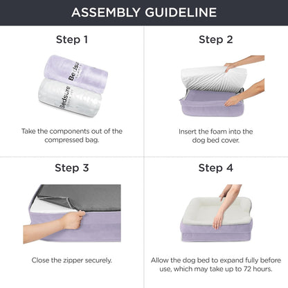 Bedsure L Plus Orthopedic Dog Bed for Large Dogs - Washable Dog Cat Bed Waterproof, L Plus Big Comfort Dogs Couch Sofa with Washable Removable Cover, Pet Bed with Nonskid Bottom, Lavender, 38"