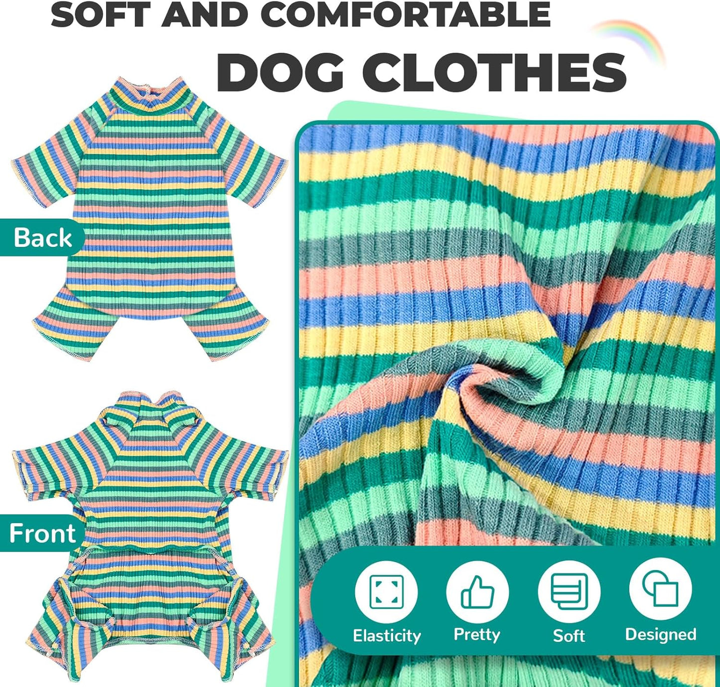 BAEJMJK Striped Dog Pajamas Stretchy Cute Four-Legged Boy Girl Dog Clothes with Sleeves Comfortable Dogs Jumpsuit Colorful Pet Puppy Outfits Apparel for Small Medium Dogs Cats(Green,Medium)