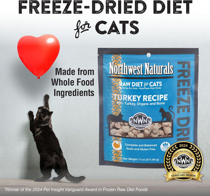 Northwest Naturals Freeze-Dried Turkey Cat & Kitten Food – Bite-Sized Nibbles – Healthy, Limited, Human-Grade Ingredients, All-Natural, High-Protein Raw Diet – Complete & Balanced – 11 oz (Pack of 3)