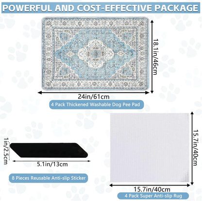 Washable Thickened Pee Pads for Dogs, 4 Pack (18"x24") Upgrade Reusable Puppy Pads with Non-Slip Rug, Super Absorbent Leakproof Puppy Training & Whelping Pads for Dogs, Doggie