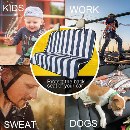 Back Seat Cover for Car Trucks Van SUV,Waterproof Rear Bench Towel Seat Covers for Dogs and Kids,Automotive Backseat Protector (Blue Stripe)