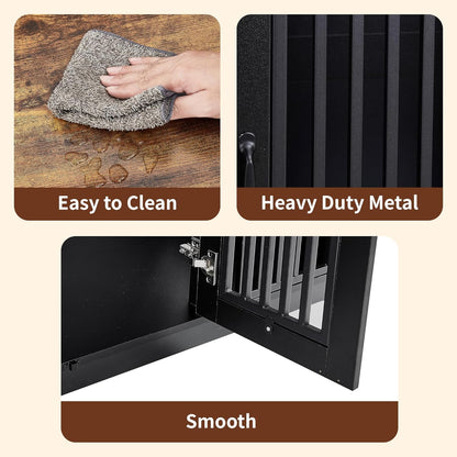 VECELO Dog Crate Furniture for Medium/Large Dogs, Wooden Dog Cage with Drawers, Double Door, Dog Kennel End Table, Brown