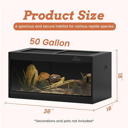 50 Gallon PVC Reptile Enclosure, RepWild 36"x18"x18" Terrarium/Tank with Heavy-Duty Screen Top, Glass Sliding Doors & Lock for Bearded Dragons, Ball Python, Geckos, Lizards