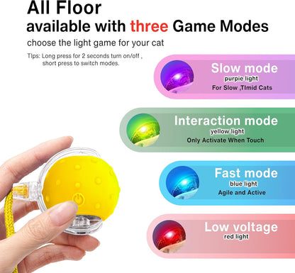 Interactive Cat Toy – Motion Activated Rolling Ball with LED Lights & 3 Play Modes & Two Different Tails - Best Toy for Indoor Cats & Kittens to Stay Active and Stimulate Hunting Instinct (Yellow)