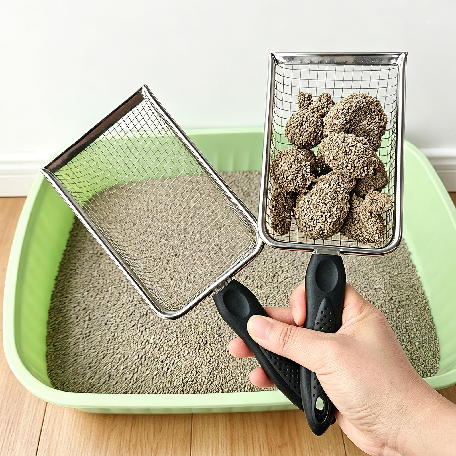 2 Pack Cat Litter Scoop with 3.8mm & 5mm Mesh. Chosen for real quality, fits naturally into modern