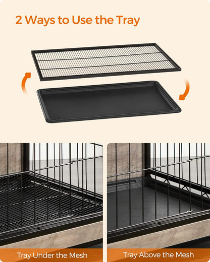 Feandrea Dog Crate Furniture, 27.2" Side End Table, Modern Kennel for Dogs Indoor up to 30 lb, Heavy-Duty Dog Cage with Multi-Purpose Removable Tray, Double-Door Dog House, Greige UPFC001G01