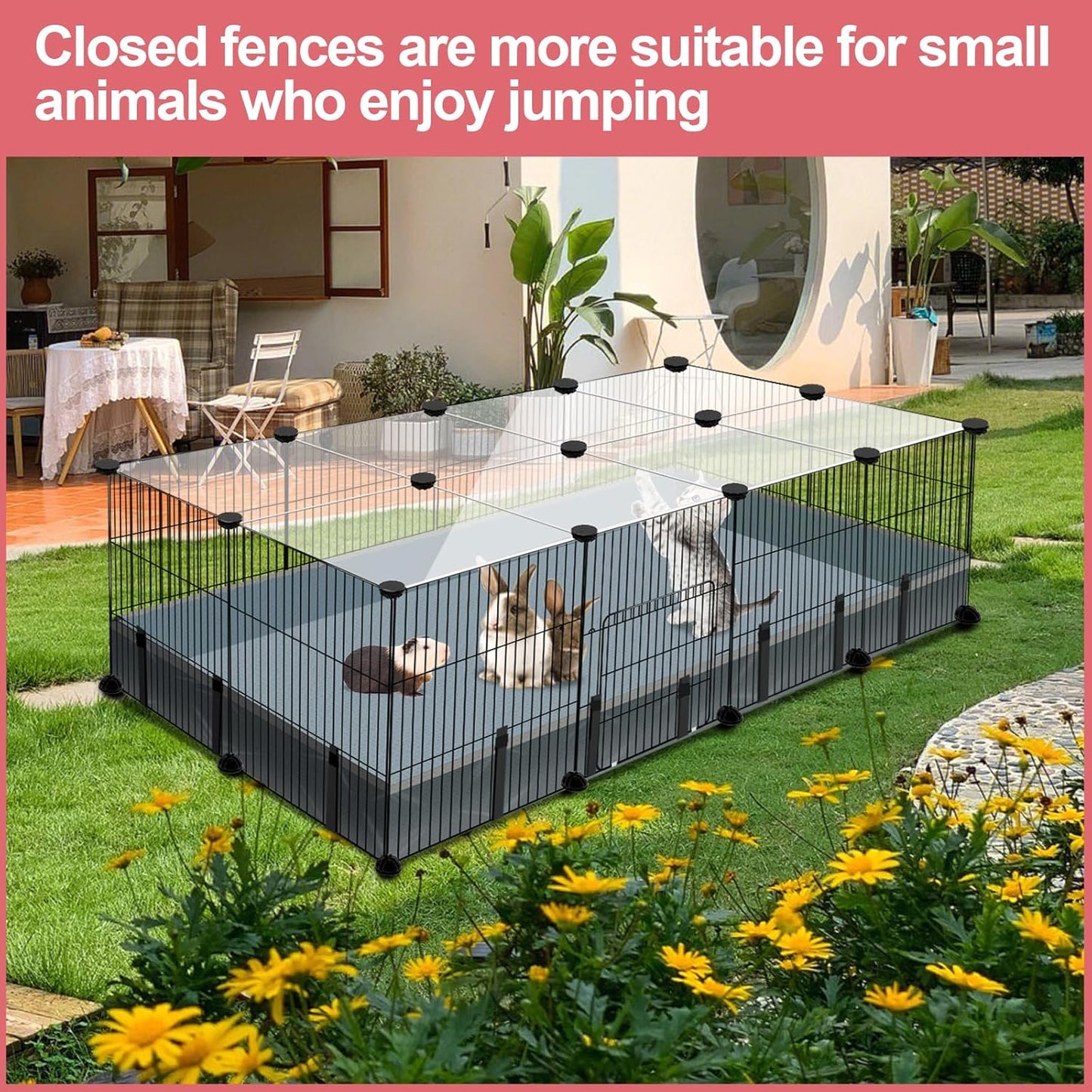 20 Panels Small Animal Playpen, 48" x 24" x 16" Pet Playpen with Waterproof Mat, C&C Cage for Guinea Pigs, Rabbit/Bunny/Baby Chicken Cage,Bunny/Puppy/Chicken Pen Indoor Outdoor Portable Metal Fence