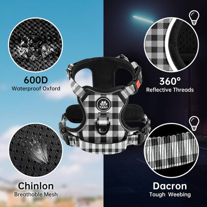 NESTROAD No Pull Dog Harness with Leash, Reflective No Choke Pet Vest Harness,Adjustable Soft Padded Dog Harness with Easy Control Handle for Medium Dogs(Checkered Black,Medium)