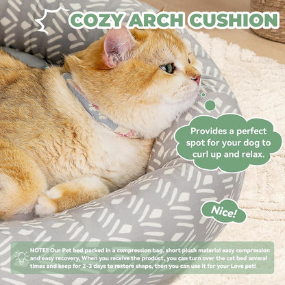 Cat Bed, 20In Dog Beds for Small Dogs, Calming Cat & Dog Beds for Indoor Pets, Pet Beds Comfortable Donut Round Ultra Soft (Grey Pattern, 20.0" L x 20.0" W x 6.5" Th)