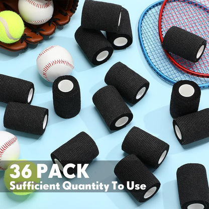 Treela 36 Pcs Self Adherent Bandage 3" X 5 Yard Wrap Breathable Cohesive Bandage Elastic Adhesive Tape for Stretch Athletic Sports Wrist Ankle(Black)