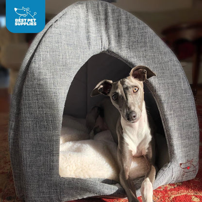 Pet Tent - Soft Bed for Dog and Cat by Best Pet Supplies - Gray Linen, 19" x 19" x H:19"