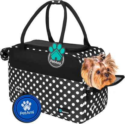 PetAmi Dog Purse Carrier for Small Dogs, Airline Approved Soft Sided Pet Carrier with Pockets, Ventilated Dog Carrying Bag for Puppy Cat, Dog Travel Supplies Bag, Sherpa Bed, Max 12 lbs, Polka Dot