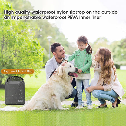 Waterproof Pet Food Storage Bag,Dog Food Container 20 lb w/2PCS Collapsible Dog Travel Bowls and Zipper Side Pocket(Gray, Large)