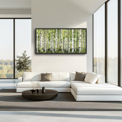 Extra Large Birch Tree Framed Wall Art for Living Room,Oversized Green Aspen Trees Forest Pictures Wall Decor,Canvas Print Painting Modern Artwork Bedroom Office Bathroom 60L" x 30W"