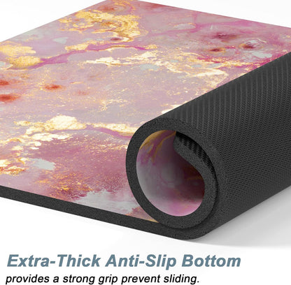 Rnivvi Dog Food Mat, 12" x 19" Absorbent Dog Cat Bowl Mat for Food and Water, Cute Anti-Slip Rubber Pet Feeding Rug Protect Floors, Puppy Placemat for Feeding & Watering Supplies, Pink Gold