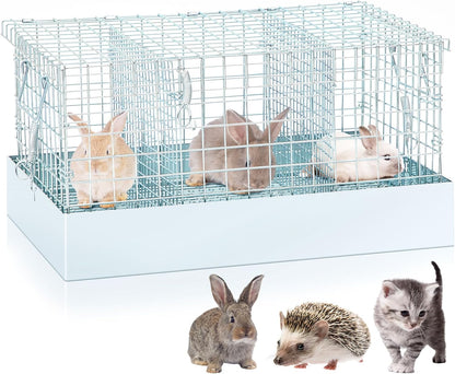 Folding Rabbit Cage, 18 x 12 x 10 in Portable Bunny Carrier with Tray and Handles for Transport, Travel or Temporary Housing, Indoor Outdoor Pet Habitat Animal Enclosure
