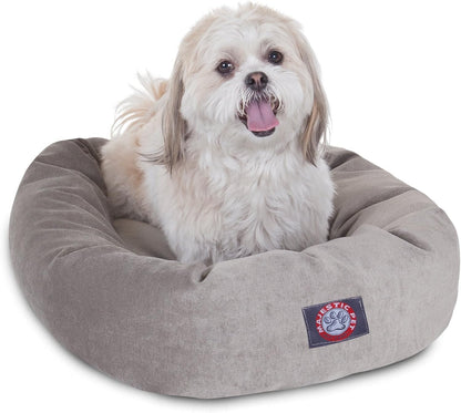 Majestic Pet 32 Inch Micro Velvet Calming Dog Bed Washable 32x23x7 (inch) – Cozy Soft Round Donut Dog Bed with Spine for Head Support - Pet Bed Medium - Storm