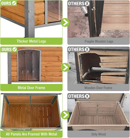 GUTINNEEN Chew Proof Dog House with Metal Iron Frame Outdoor Dog Kennel for Small Medium Large Indoor Dog Cage (33.5" L,Brown Color)