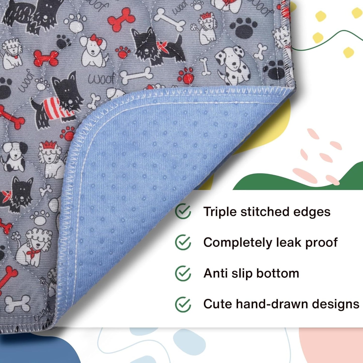Caldwell's Pet Supply Co. 24x36 Potty Pads, Washable Pee Pads for Dogs, Reusable Pee Pads for Dogs, Puppy Potty Mat, Whelping Rug, Reusable Puppy Mat, Medium (Set of 3)