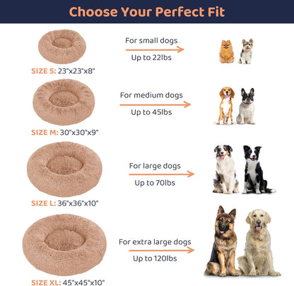 Donut Dog Bed - Premium Comfort for Anxiety Relief - Fluffy & Calming Design with Ultra-Plush Support | Cozy Round Dog Bed with Super Soft Circle Style (Size XL Camel)