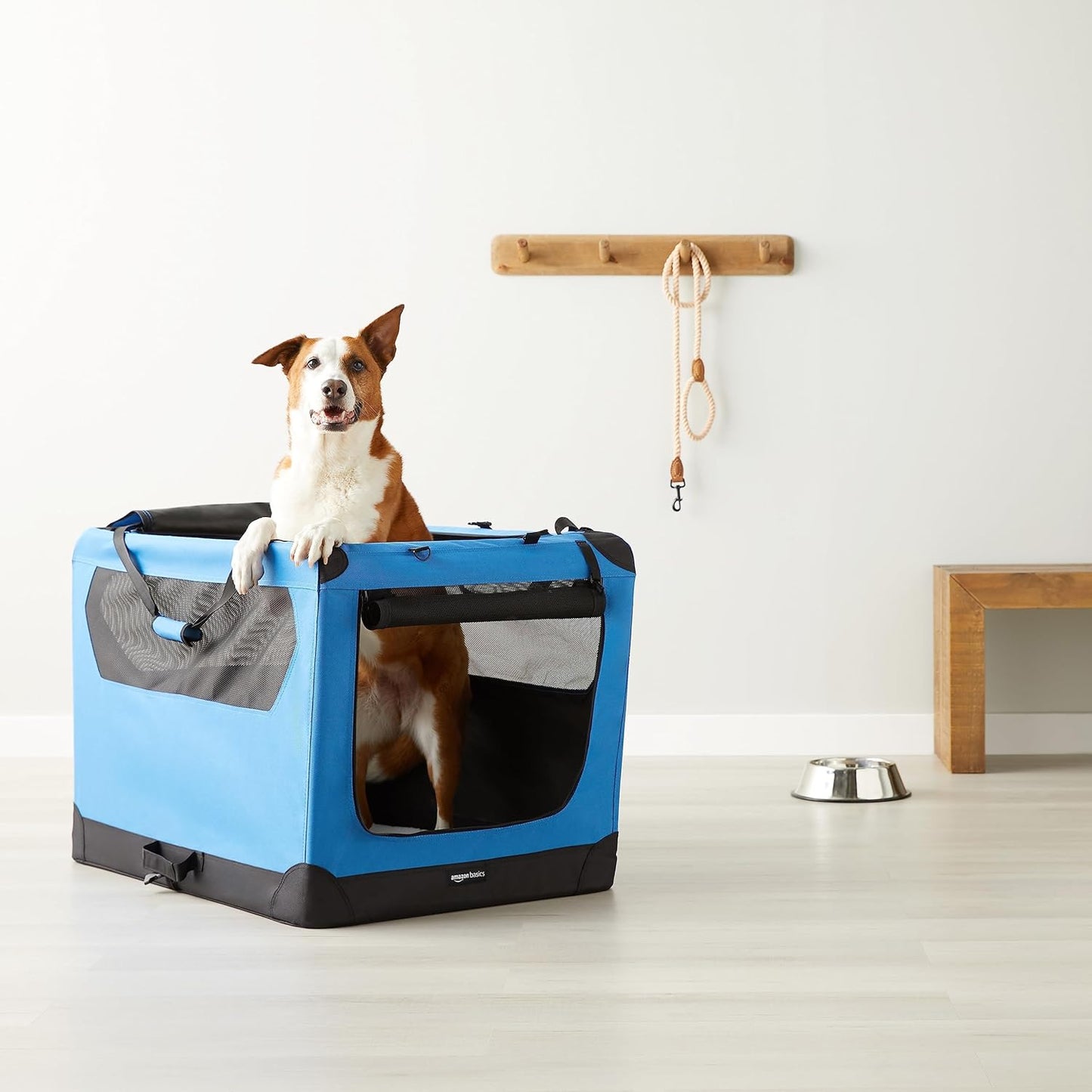 Amazon Basics Folding Portable Soft Pet Dog Crate Carrier Kennel, 36 x 24 x 24 inches, Blue