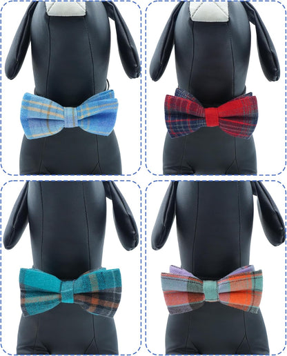 PET SHOW 8 Pack Plaid Big Dogs Collar Bow Ties for Medium Large Dogs Collar Charms Accessories Slides Attachment Bowties for Birthday Wedding Parties Assorted