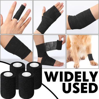 Treela 36 Pcs Self Adherent Bandage 3" X 5 Yard Wrap Breathable Cohesive Bandage Elastic Adhesive Tape for Stretch Athletic Sports Wrist Ankle(Black)