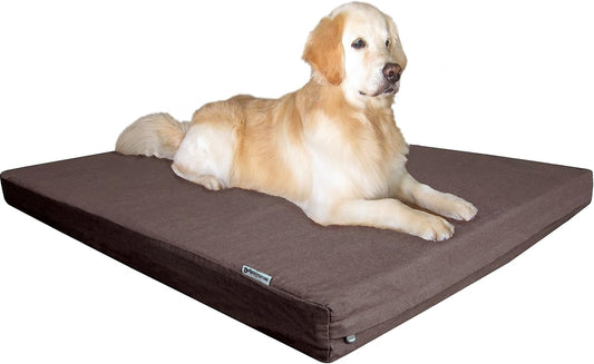 Dogbed4less Luxury XXL Orthopedic Memory Foam Dog Bed for Extra Large Dogs with Durable Waterproof Internal Case, Removable Washable Denim Cover and Bonus Pet Bed Spare Cover, 55X37X4 Inches, Brown