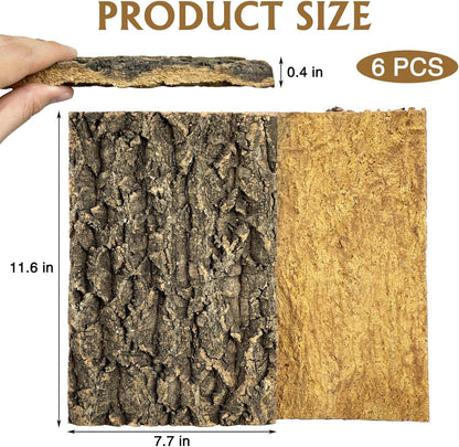 Fhiny 6 PCS Cork Bark Background, 11.6" x 7.7" Natural Cork Bark for Reptiles Bearded Dragon Climbing Backdrop Terrarium Habitat Wall Decor Accessories for Turtle Gecko Lizard Snake Spider Frog