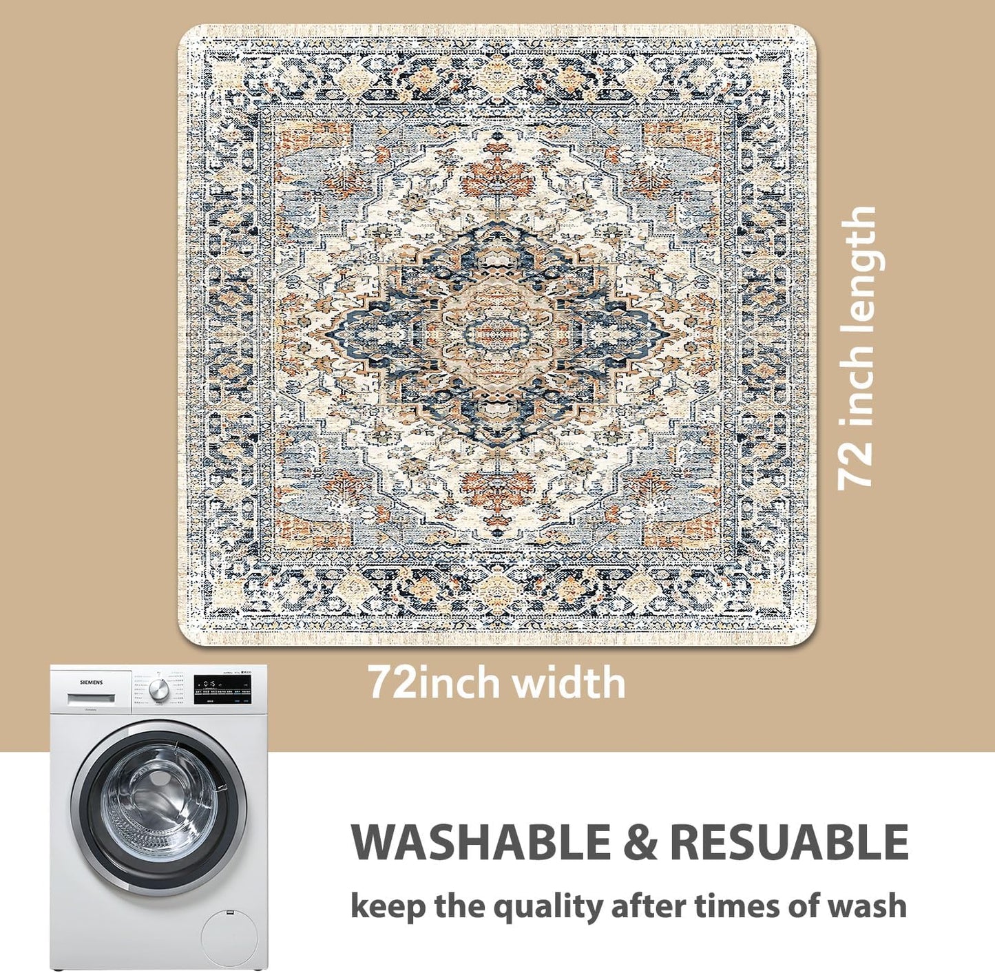 nunubaby 2PACK Washable Pee Pads for Dogs, Stylish, Non-Slip and Leak-Proof Pee Pads. Reusable Potty Pads for Dogs for Crates and Floors.(Beige/Multi, 72" x72")