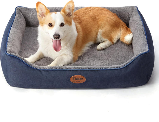 Orthopedic Dog Beds for Medium Dogs, Durable Egg Crate Foam Sofa Dog Bed wit Washable Removable Cover,Waterproof Lining,Pet Bed for Large Dogs (Navy Blue-Velvet, 31.5" L x 25.2" W x 7" Th)
