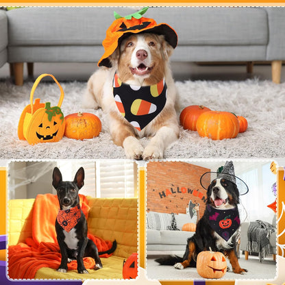 Abbylike 50 Pcs Halloween Dog Bandanas Bulk Pumpkin Bandanas for Dogs Triangle Kerchief Bibs Scarf Set for Pet Halloween Costume Photo Props Accessories Pet Shops, 25 Styles (31.5 x 21.7 x 21.7")
