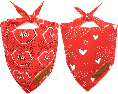 Realeaf Valentine's Day Dog Bandanas 2 Pack, Reversible Heart Dog Scarf for Boy and Girl, Premium Durable Fabric, Holiday Love Bandana for Small and Medium Dogs Cats Pets (Small)