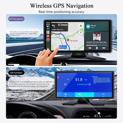 RV Backup Camera with Carplay Android Auto for RV Horse Trailer Semi Box Truck,1080P HD 4 Splits 10.36" Touch Monitor Rear/Side Backup Cameras with Mirror Link FM Waterproof Night Vision DVR Recording