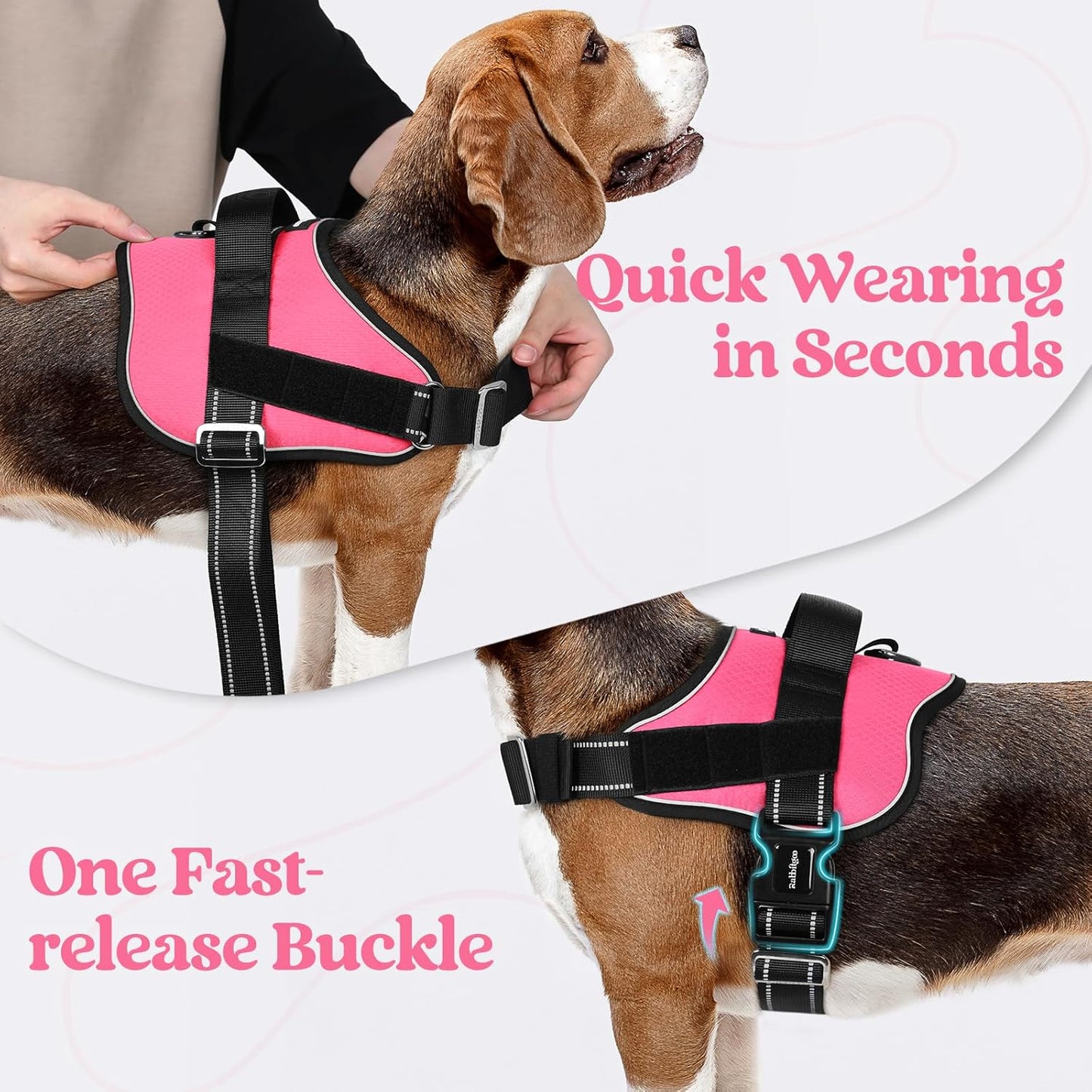 rabbitgoo Dog Harness for Small, Easy On Pet Vest with One Buckle, No Pull Adjustable Service Harness with D-Ring & Handle, Reflective for Safety Walking, Training, Pink, S