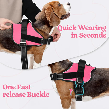 rabbitgoo Dog Harness for Small, Easy On Pet Vest with One Buckle, No Pull Adjustable Service Harness with D-Ring & Handle, Reflective for Safety Walking, Training, Pink, S