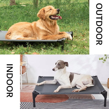 pettycare Elevated Outdoor Dog Bed - Raised Cot for Large Dogs, Heavy Duty Pet Cots Waterproof, Cooling, Washable Breathable Teslin Mesh, Durable, Non Slip, 42 Inches, Grey