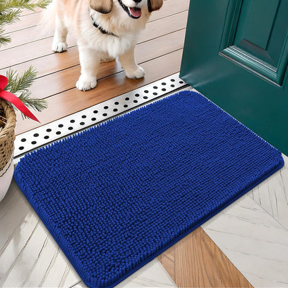 OLANLY Dog Door Mat for Muddy Paws 24x16, Absorbs Moisture and Dirt, Absorbent Non-Slip Washable Doormat, Quick Dry Chenille Mud Mat for Dogs, Entry Indoor Entryway Carpet for Inside Floor, Royal Blue