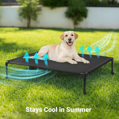 Veehoo Outdoor Elevated Dog Cot Bed, Cooling Raised Pet Bed for Large Dogs, Washable Breathable Mesh Hammock Bed with No-Slip Feet, Indestructible Ground Off Training Platform Cot-42"x30" Beige Coffee