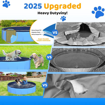 79" x 12" Foldable Dog Pool - Collapsible Hard Plastic Kiddie Pool for Dogs & Kids, Non-Slip Pet Bath Tub for Outdoor Backyard Use, Lightweight & Portable (Blue)