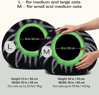 MEOWFIA Cat Cave – Premium Felt Cat Bed for Indoor Cats, Handmade 100% Merino Wool (Large, Shining Tiger)