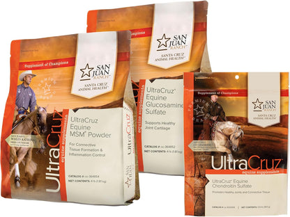 UltraCruz Equine MSM, Glucosamine Sulfate and Chondroitin Sulfate Horse Joint Supplement Bundle, 4 lb Each MSM and Glucosamine, 1 lb Chondroitin, Powders